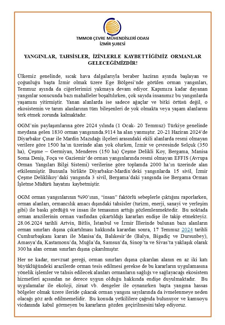 YANGINLAR, TAHSİSLER, İZİNLERLE KAYBETTİĞİMİZ ORMANLAR GELECEĞİMİZDİR!