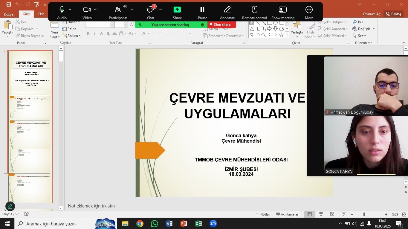 İYTE MAKİNA MÜHENDİSLİĞİ ÖĞRENCİLERİNE “ÇEVRE MEVZUATI VE UYGULAMALARI” SUNUMUNU GERÇEKLEŞTİRDİK.