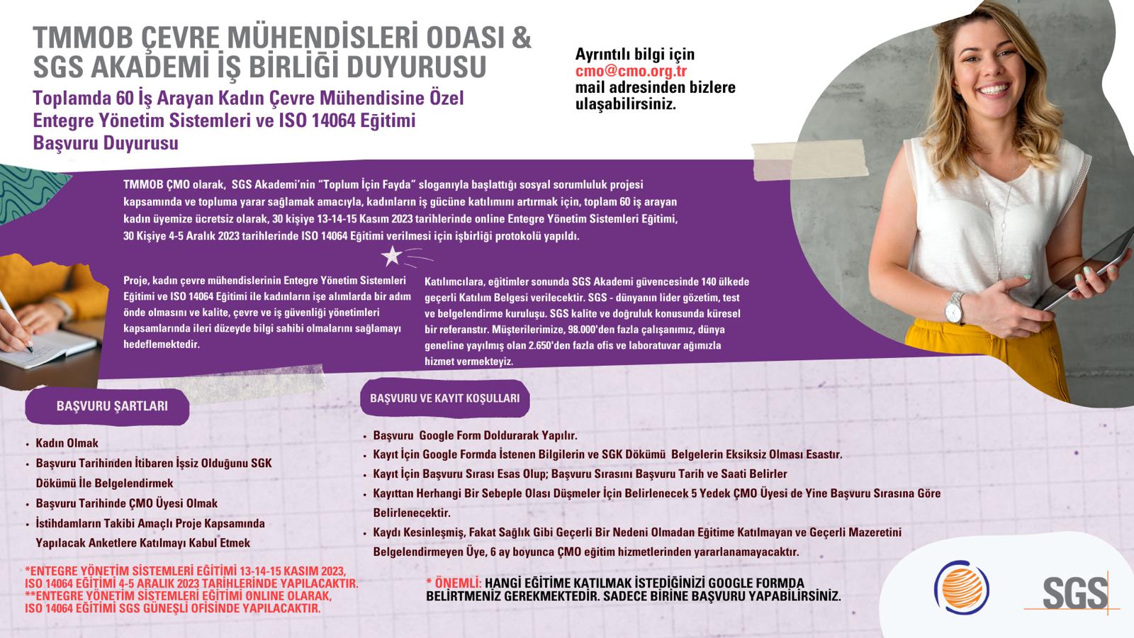 TMMOB ÇEVRE MÜHENDİSLERİ ODASI & SGS AKADEMİ İŞ BİRLİĞİ DUYURUSU (İŞSİZ KADIN ÜYELERİMİZE YÖNELİK)