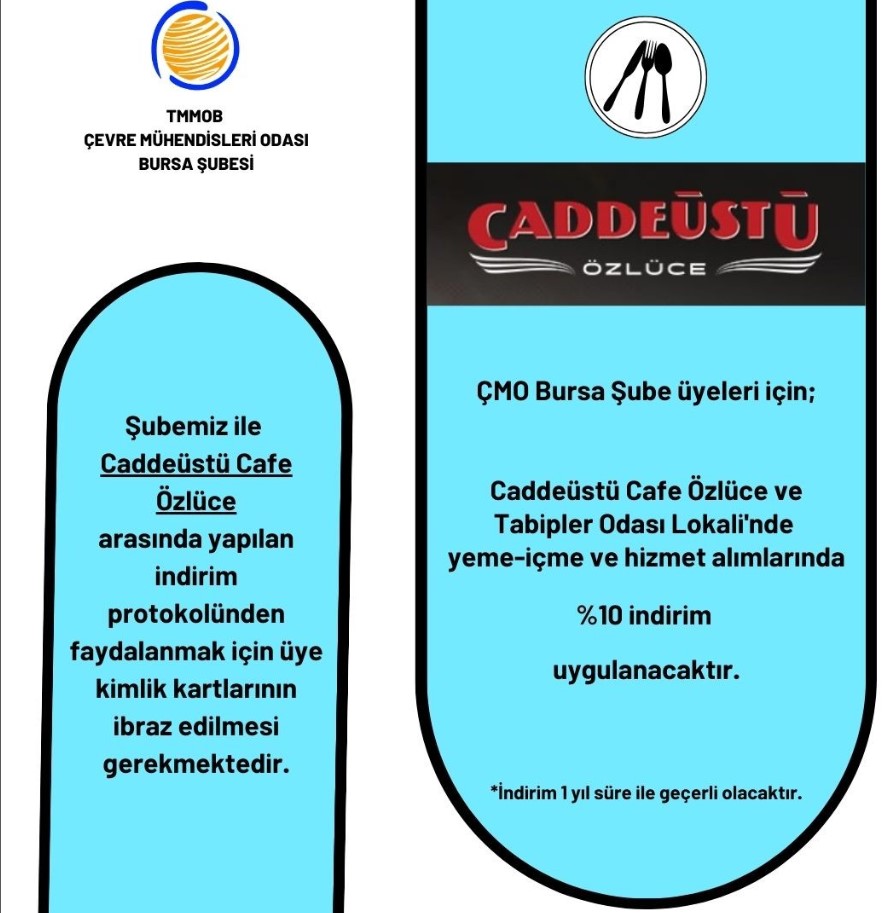 CADDEÜSTÜ CAFE ÖZLÜCE VE TABİPLER ODASI LOKALİ İNDİRİM DUYURUSU