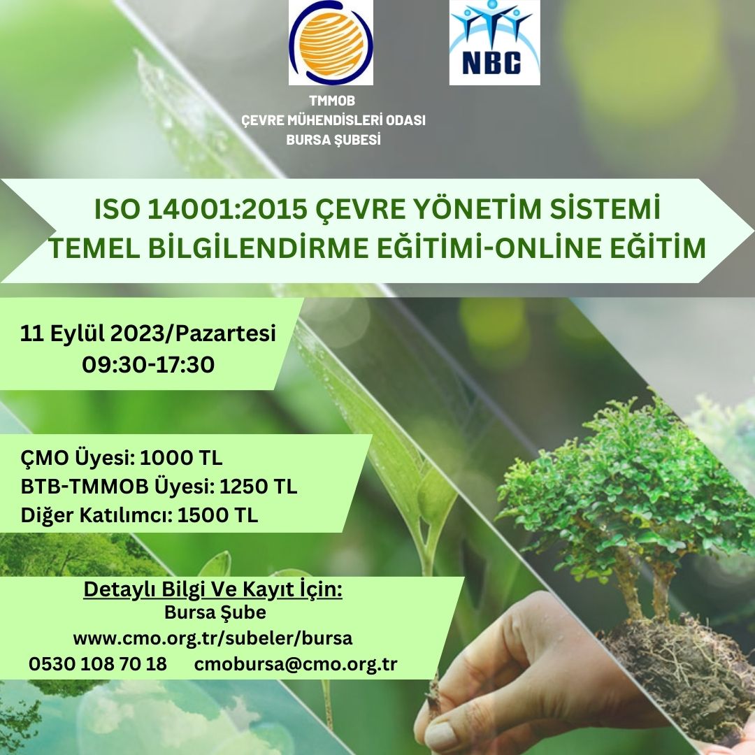 ISO 14001:2015 ÇEVRE YÖNETİMİ SİSTEMİ BİLGİLENDİRME EĞİTİMİ (ONLİNE EĞİTİM)