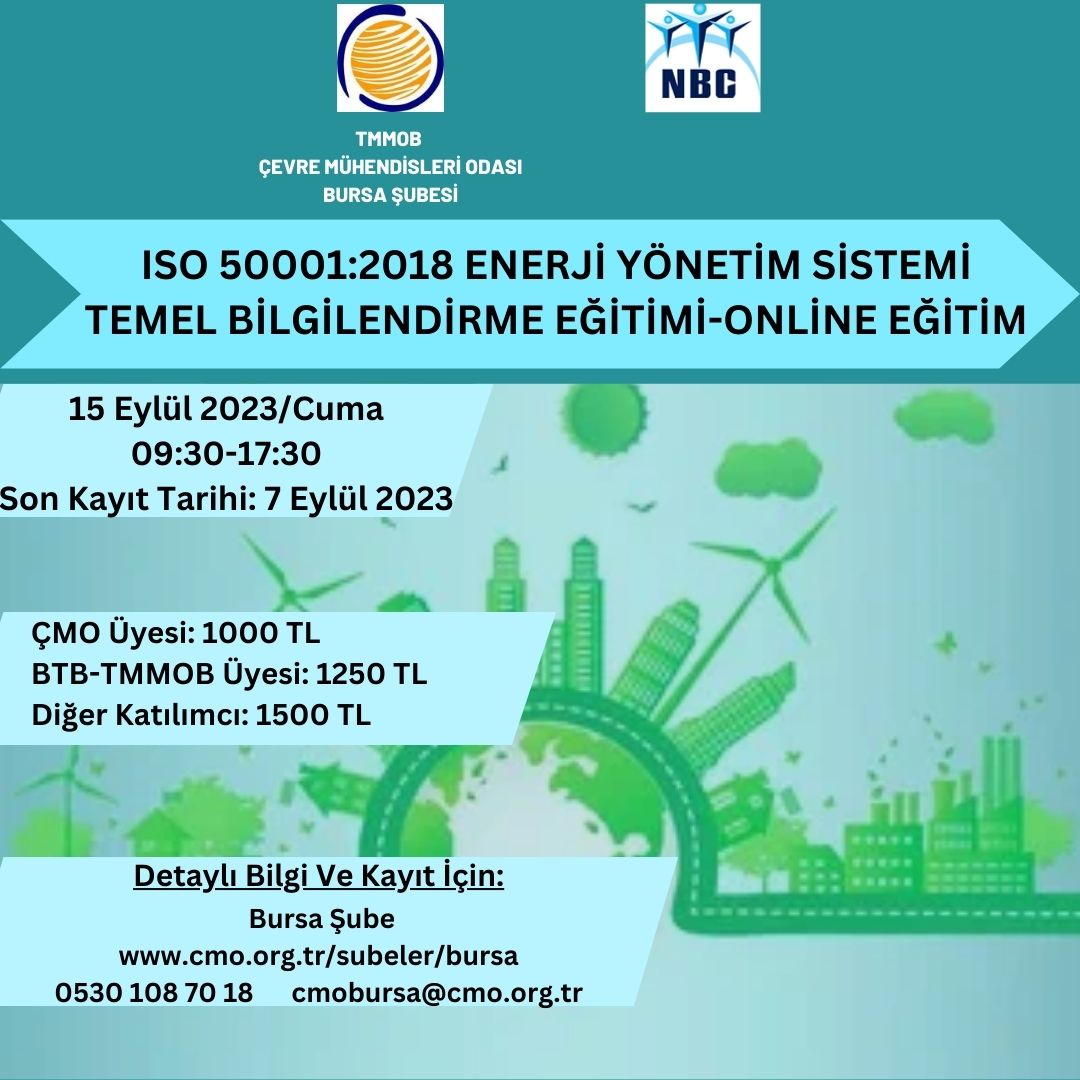  ISO 50001:2018 ENERJİ YÖNETİMİ SİSTEMİ BİLGİLENDİRME EĞİTİMİ (ONLİNE EĞİTİM)
