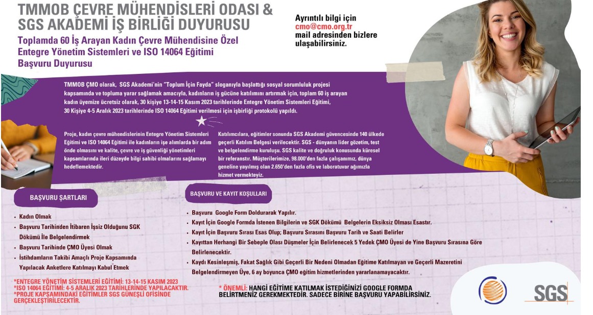 60 İŞ ARAYAN KADIN ÇEVRE MÜHENDİSE ÖZEL ENTEGRE YÖNETİM SİSTEMLERİ EĞİTİMİ VE ISO 14064 EĞİTİMİ
