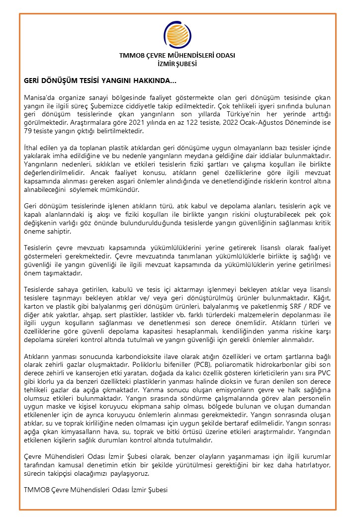 GERİ DÖNÜŞÜM TESİSİ YANGINI HAKKINDA…