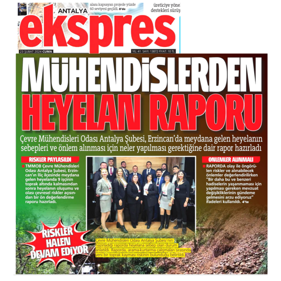 ERZİNCAN İLİÇ İLÇESİNDEKİ ALTIN MADENİNDE MEYDANA GELEN HEYELAN ÖN DEĞERLENDİRME RAPORUMUZ BASINA YER ALMIŞTIR.