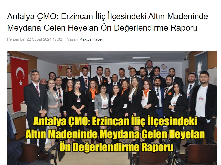 KAKTÜS HABER :Erzincan İliç İlçesindeki Altın Madeninde Meydana Gelen Heyelan Ön Değerlendirme Raporu