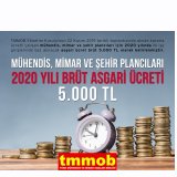 TMMOB MÜHENDİS, MİMAR, ŞEHİR PLANCILARI İÇİN 2020 YILI ASGARİ ÜCRETİ 5000 TL OLARAK BELİRLEDİ...