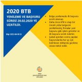 2020 BTB YENİLEME VE BAŞVURU SÜRESİ 28.02.2020YE UZATILDI.