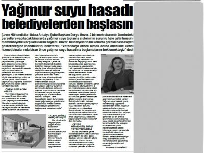 ŞUBE BAŞKANIMIZ DERYA ÜNVER YAĞMUR SUYU HASADI KONUSUNDA BASINA AÇIKLAMALARDA BULUNDU