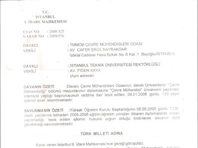 DİPLOMALARDAKİ MÜHENDİS VE MİMAR UNVANLARI HAKKINDA ÖRNEK YARGI KARARI 