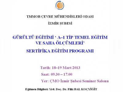 GÜRÜLTÜ EĞİTİMİ  A-1 TİP TEMEL EĞİTİM VE SAHA ÖLÇÜMLERİ
SERTİFİKA EĞİTİM PROGRAMI
18  19 MART 2013
