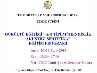 GÜRÜLTÜ EĞİTİMİ 
A-2 TİPİ MÜHENDİSLİK AKUSTİĞİ SERTİFİKA EĞİTİM PROGRAMI
2023 MART 2013
