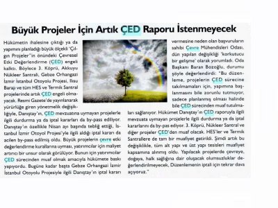 BÜYÜK PROJELER İÇİN ARTIK ÇED RAPORU İSTENMEYECEKENERJİ DÜNYASI)