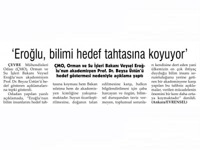 `EROĞLU, BİLİMİ HEDEF TAHTASINA KOYUYOR`(EVRENSEL)