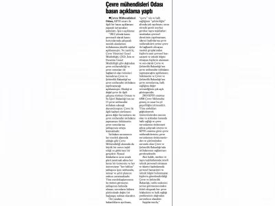 ÇEVRE MÜHENDİSLERİ ODASI BASIN AÇIKLAMASI YAPTI(BÜYÜK ÇEKMECE GAZETESİ)