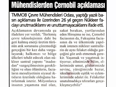 MÜHENDİSLERDEN ÇERNOBİL AÇIKLAMASI(SAKARYA HALK GAZETESİ)