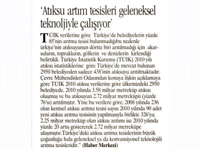 `ATIKSU ARITIM TESİSLERİ GELENEKSEL TEKNOLOJİYLE ÇALIŞIYOR`(HÜRSES GAZETESİ)