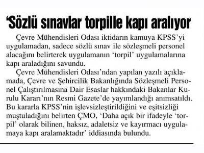 SÖZLÜ SINAVLAR TORPİLLE KAPI ARALIYOR(İSTANBUL GAZETESİ)
