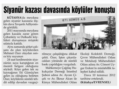 SİYANÜR KAZASI DAVASINDA KÖYLÜLER KONUŞTU(EVRENSEL GAZETESİ)