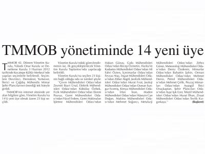 TMMOB YÖNETİMİNDE 14 YENİ ÜYE(ANKARA BAŞKENT GAZETESİ)