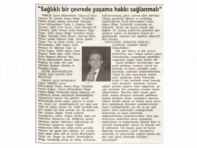 `SAĞLIKLI BİR ÇEVREDE YAŞAMA HAKKI SAĞLANMALI`(ADANA TOROS GAZETESİ)