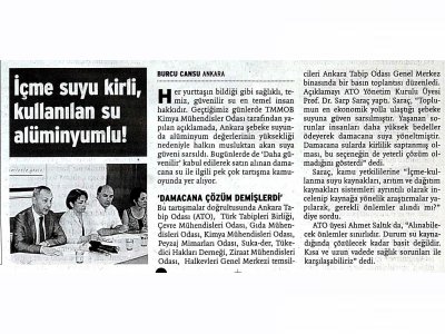 İÇME SUYU KİRLİ, KULLANILAN SU ALÜMİNYUMLU!(BİRGÜN GAZETESİ)