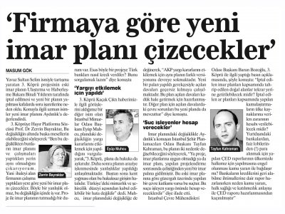 `FİRMAYA GÖRE YENİ İMAR PLANI ÇİZECEKLER`(AYDINLIK GAZETESİ)
