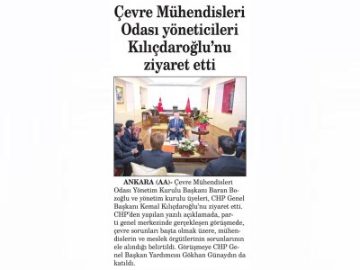 ÇEVRE MÜHENDİSLERİ ODASI YÖNETİCİLERİ KILIÇDAROĞLU`NU ZİYARET ETTİ(ANKARA KIRMIZI BEYAZ GAZETESİ)