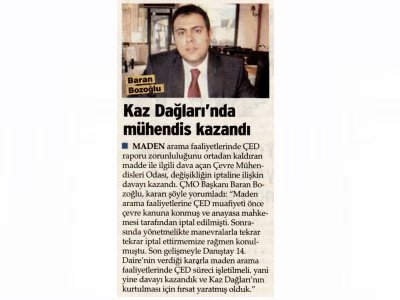 KAZ DAĞLARI`NDA MÜHENDİS KAZANDI(SÖZCÜ GAZETESİ)