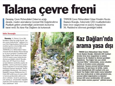 TALANA ÇEVRE FRENİ(TÜRKİYE`DE YENİÇAĞ GAZETESİ)
