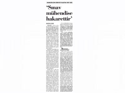 SINAV MÜHENDİSE HAKARETTİR`(CUMHURİYET GAZETESİ)