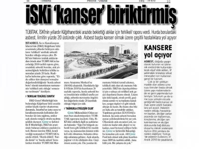 İSKİ KANSER BİRİKTİRMİŞYURT GAZETESİ)