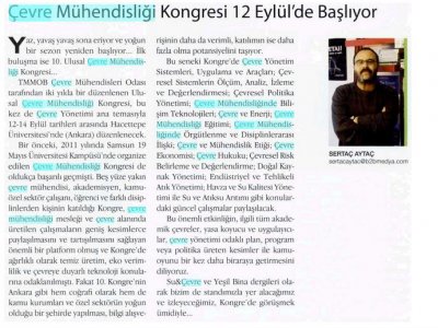 ÇEVRE MÜHENDİSLİĞİ KONGRESİ 12 EYLÜLDE BAŞLIYORSU VE ÇEVRE TEKNOLOJİLERİ DERGİSİ)