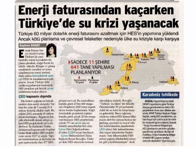 ENERJİ FATURASINDAN KAÇARKEN TÜRKİYE`DE SU KRİZİ YAŞANACAKSÖZCÜ GAZETESİ)