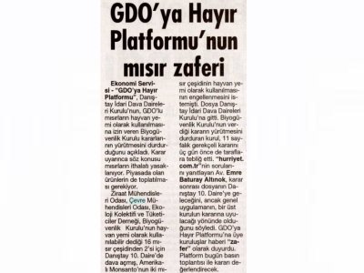 GDO`YA HAYIR PLATFORMU`NUN MISIR ZAFERİCUMHURİYET GAZETESİ)