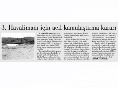 3. HAVALİMANI İÇİN ACİL KAMULAŞTIRMA KARARIEVRENSEL GAZETESİ)