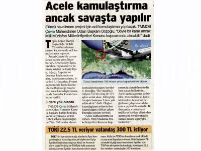 ACELE KAMULAŞTIRMA ANCAK SAVAŞTA YAPILIRSÖZCÜ GAZETESİ)