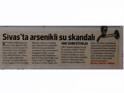 SİVAS`TA ARSENİKLİ SU SKANDALIHÜRRİYET)
