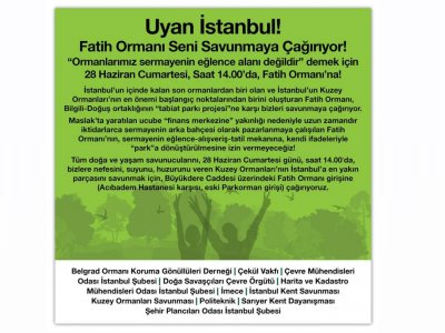 FATİH ORMANI İKTİDARIN VE SERMAYENİN ARKA BAHÇESİ, EĞLENCE ALANI OLAMAZ!