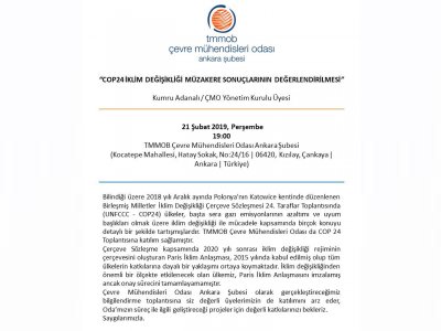 COP24 İKLİM DEĞİŞİKLİĞİ MÜZAKERE SONUÇLARININ DEĞERLENDİRİLMESİ