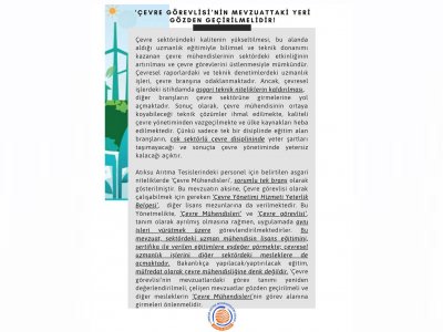 ÇEVRE GÖREVLİSİNİN MEVZUATTAKİ YERİ GÖZDEN GEÇİRİLMELİDİR