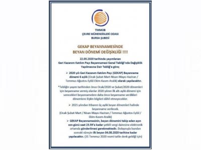 MESLEKTAŞLARIMIZIN DİKKATİNE!
GEKAP BEYAN SÜRELERİ ERTELENMİŞTİR.
