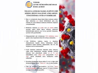 TEK KULLANIMLIK MASKE, ELDİVEN GİBİ KİŞİSEL HİJYEN MALZEME ATIKLARININ YÖNETİMİNDE COVİD-19 TEDBİRLERİ