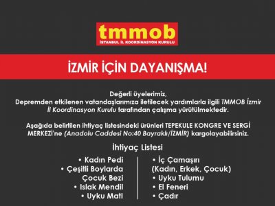 ÇEVRE MÜHENDİSLERİ ODASI OLARAK İZMİRİN YANINDA VE DAYANIŞMANIN İÇİNDEYİZ.