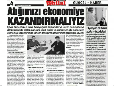ŞUBE BAŞKANIMIZ DERYA ÜNVER ANTALYA HİLAL GAZETESİNE AÇIKLAMALARDA BULUNDU