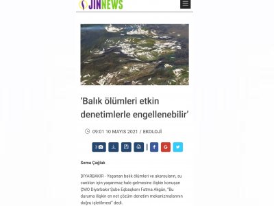 `BALIK ÖLÜMLERİ ETKİN DENETİMLERLE ENGELLENEBİLİR` ÇMO DİYARBAKIR ŞUBESİ OLARAK BÖLGEDE YAŞANAN TOPLU BALIK ÖLÜMLERİ İLE İLGİLİ JİN NEWS İLE RÖPORTAJ GERÇEKLEŞTİRİLDİ.