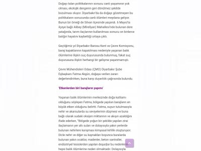 `BALIK ÖLÜMLERİ ETKİN DENETİMLERLE ENGELLENEBİLİR` ÇMO DİYARBAKIR ŞUBESİ OLARAK BÖLGEDE YAŞANAN TOPLU BALIK ÖLÜMLERİ İLE İLGİLİ JİN NEWS İLE RÖPORTAJ GERÇEKLEŞTİRİLDİ.