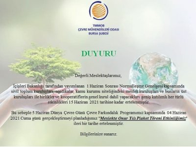 MESLEKTE ONUR YILI PLAKET TÖRENİNİN ERTELENMESİ HK.