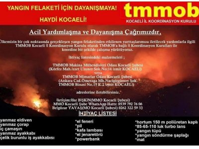 Meslektaşlarımızı ve Kocaeli Halkını yangın felaketi dayanışmasına çağırıyoruz!