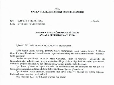 TMMOB ÇEVRE MÜHENDİSLERİ ODASI ANKARA ŞUBESİ
12. OLAĞAN GENEL KURULU
ASKI DUYURUSU